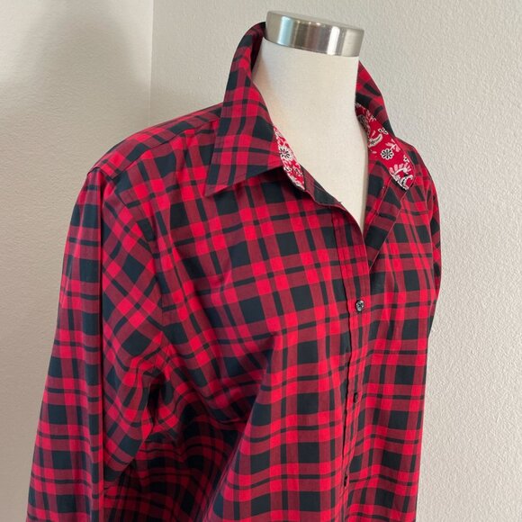 Chaps Womens Plus 2X Red Black Plaid No Iron Button Up Shirt Long Sleeve Blouse - Picture 3 of 11